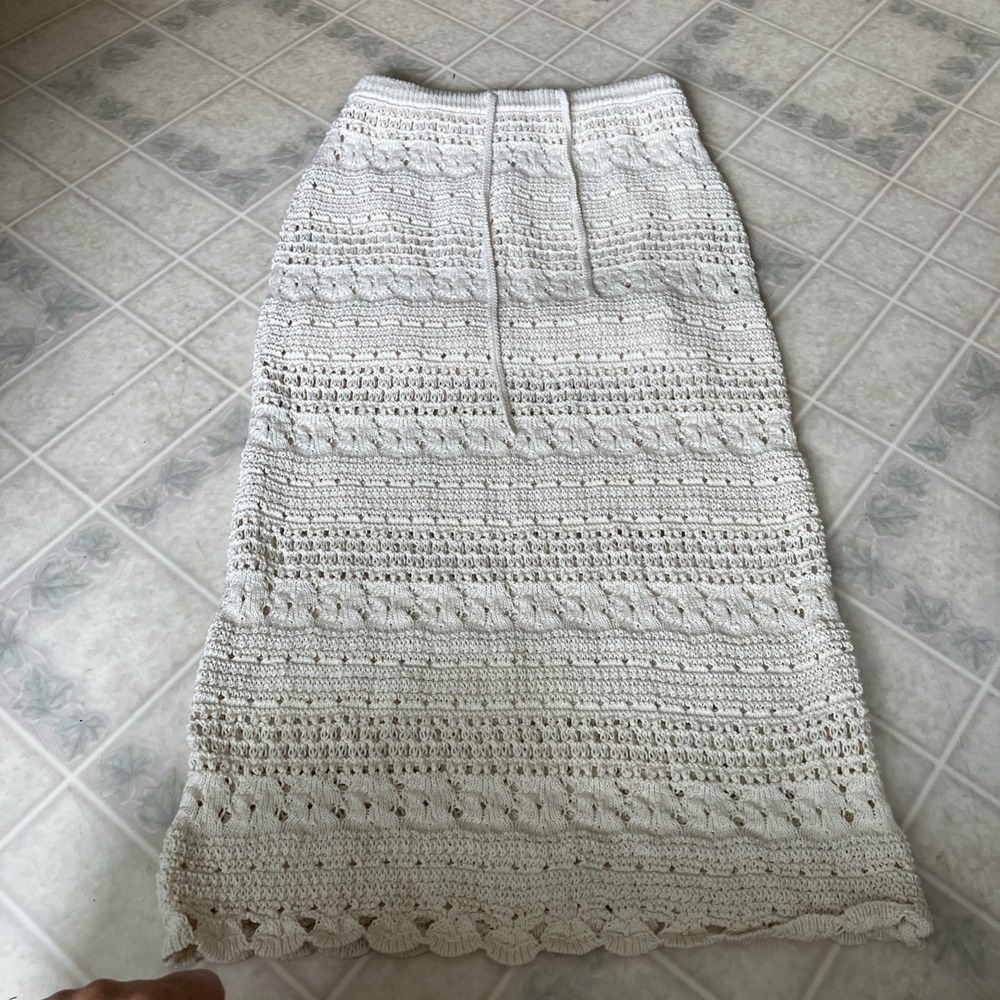Universal Thread Crochet Maxi Skirt S Cream Hippie Drawstring Boho Scalloped